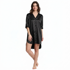 Mad Dog Satin Night Shirts for Women - Silk Like Nightshirt Pajama - Sexy Sleep Shirts, Button Down Sleepwear Nightgowns-Black