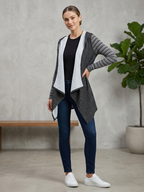 Morita Draped Grey Fleece Hooded Cardigan