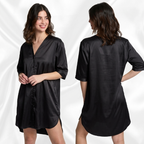 Mad Dog Satin Night Shirts for Women - Silk Like Nightshirt Pajama - Sexy Sleep Shirts, Button Down Sleepwear Nightgowns-Black