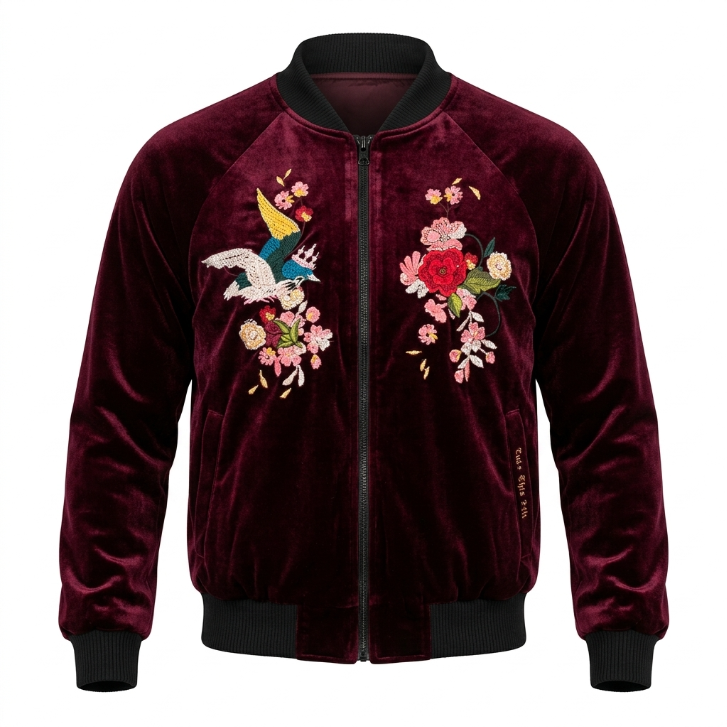 Tuc & Wes by Orly Shani Burgundy Velvet Bomber Jacket