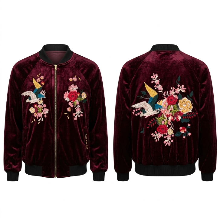 Tuc & Wes by Orly Shani Burgundy Velvet Bomber Jacket