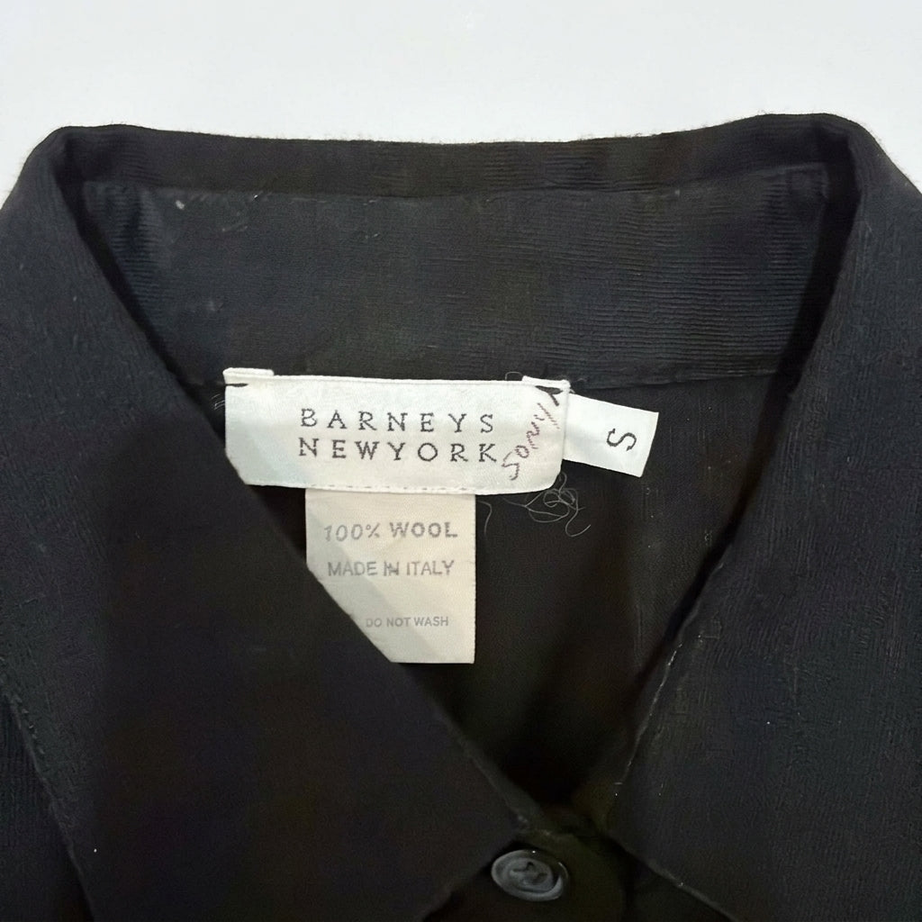 Barneys New York Black 100% Wool Knit Button Down Shirt Size S