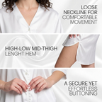 Mad Dog Satin Night Shirts for Women - Silk Like Nightshirt Pajama - Sexy Sleep Shirts, Button Down Sleepwear Nightgowns-White