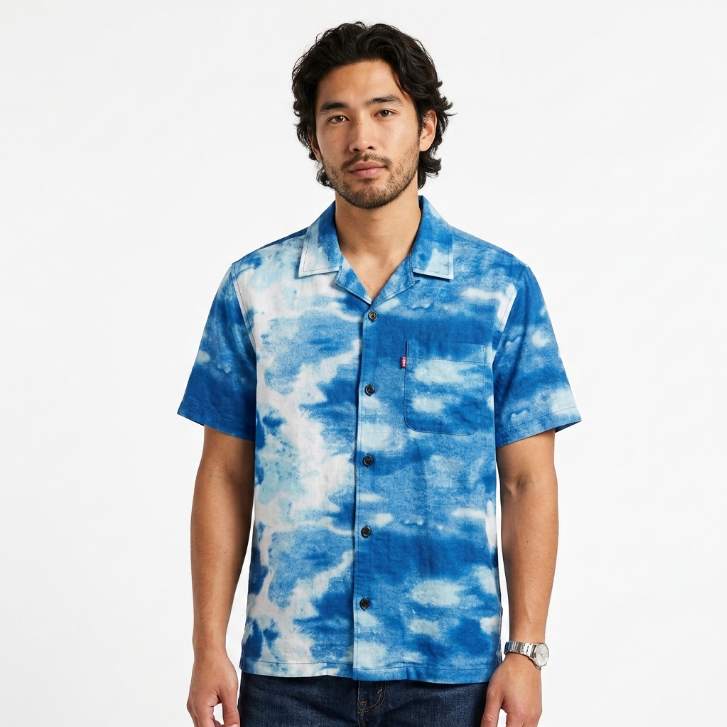 Levi's Ronci Camp Shirt - Dress Blue Cloud Print - Short Sleeve Button-Down