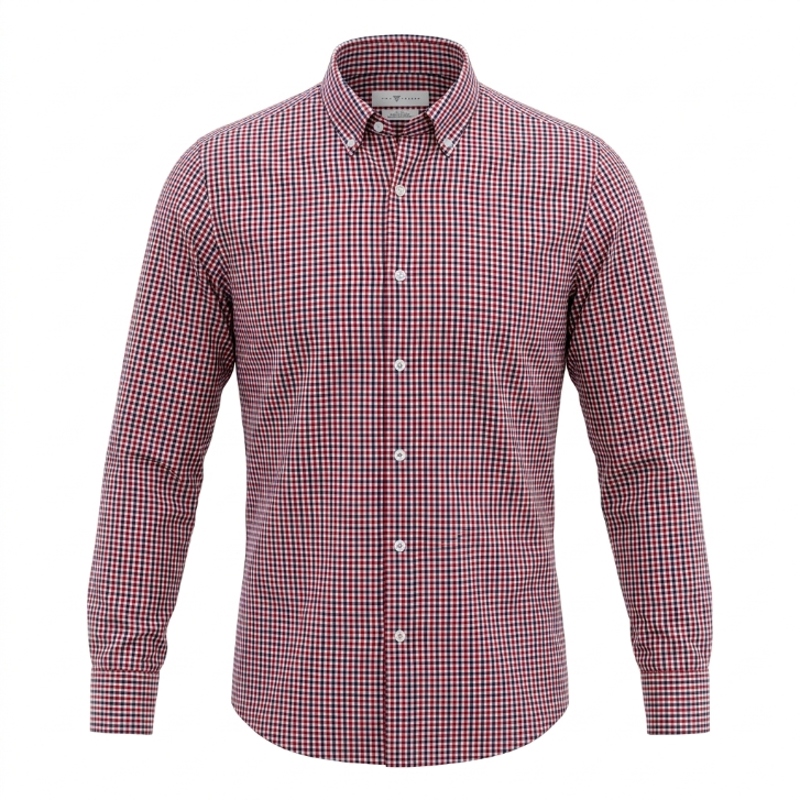 Five Four Micro Gingham Check Long Sleeve Shirt - Red / Navy / White / Size Large