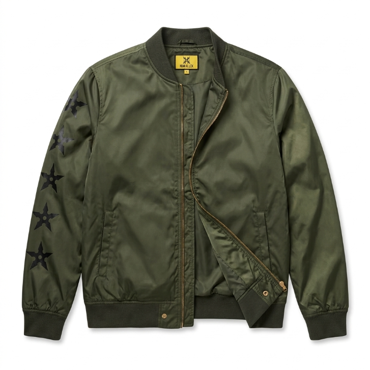 Five Four x Poggy The Man Olive Green Star Sleeve Bomber Jacket