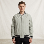 Five Four Light Grey Striped Ribbed Bomber Jacket