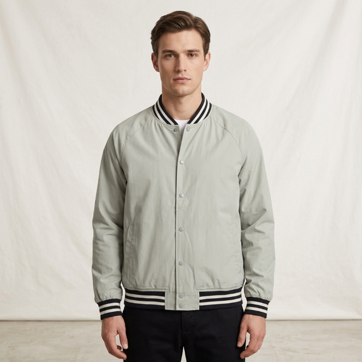 Five Four Light Grey Striped Ribbed Bomber Jacket