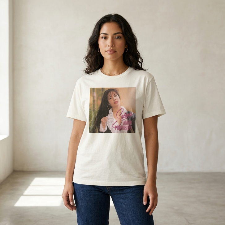 Title El Merch Selena Quintanilla "Amor Prohibido" Graphic T-Shirt White