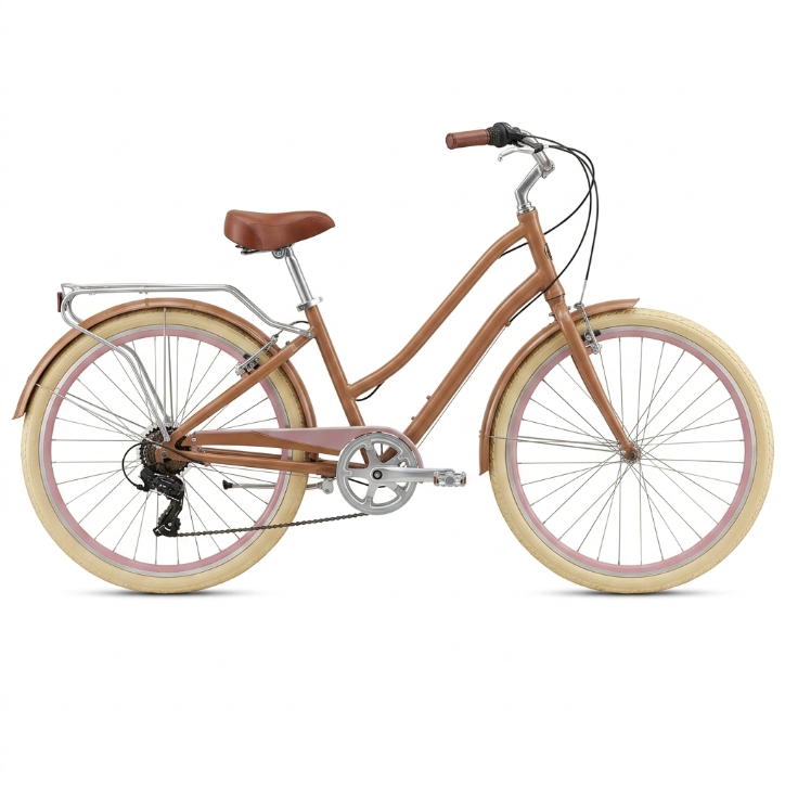 sixthreezero Around the Block Cruiser Bike - Camel with Pink Rims