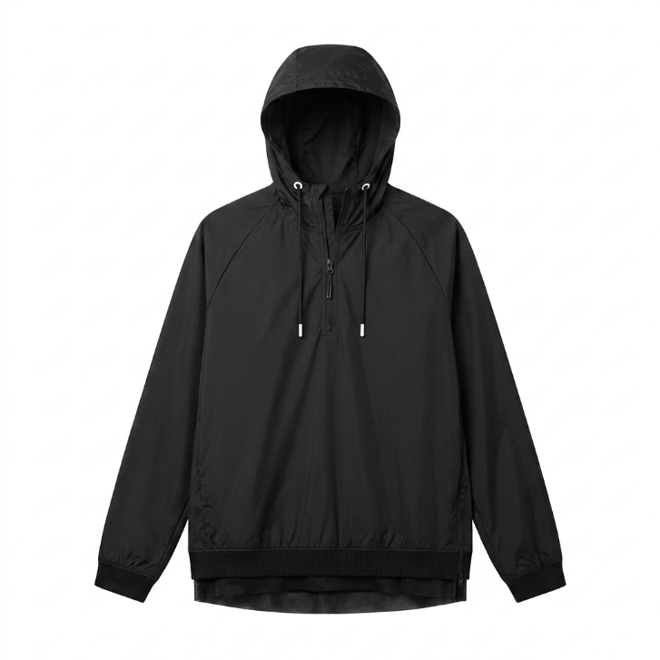 Grand AC Black Lightweight Sheer Mesh Hem Hooded Jacket