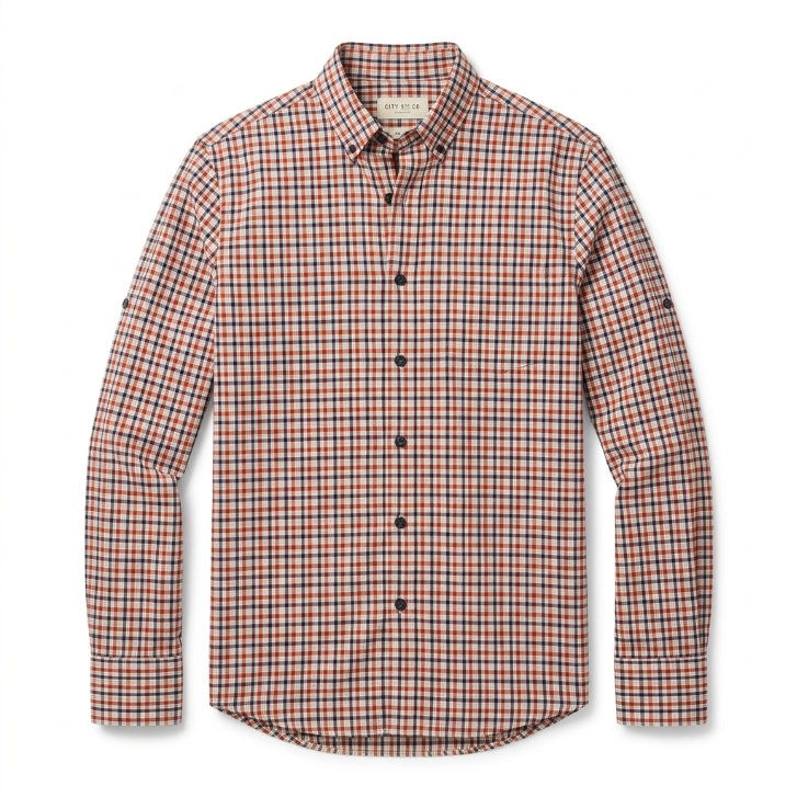 Five Four Orange Navy & White Plaid Long Sleeve Shirt - Orange / Navy / Size Large