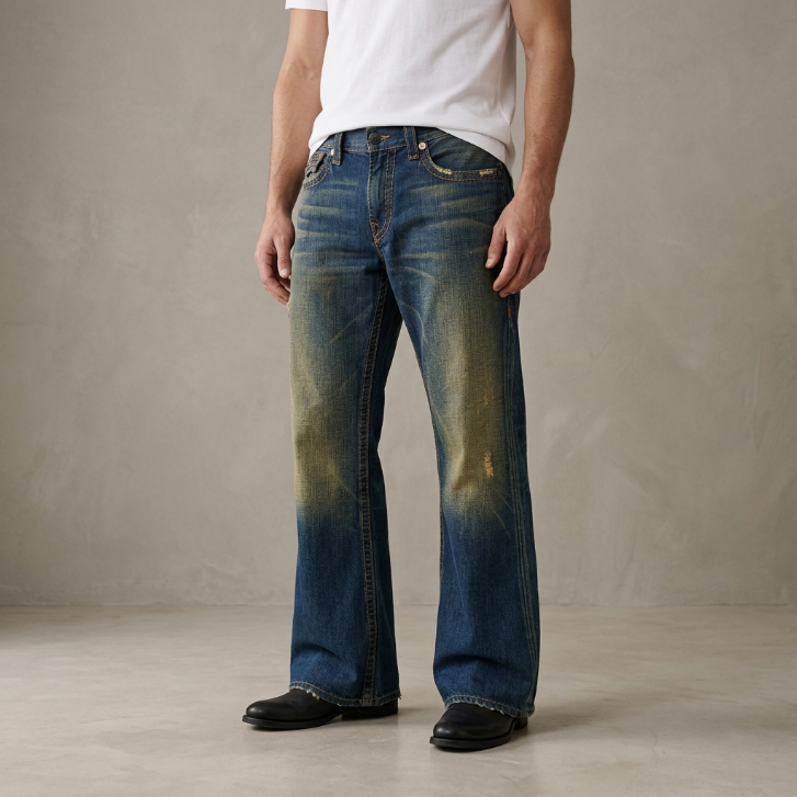 True Religion Billy Distressed Medium Wash Bootcut Jeans