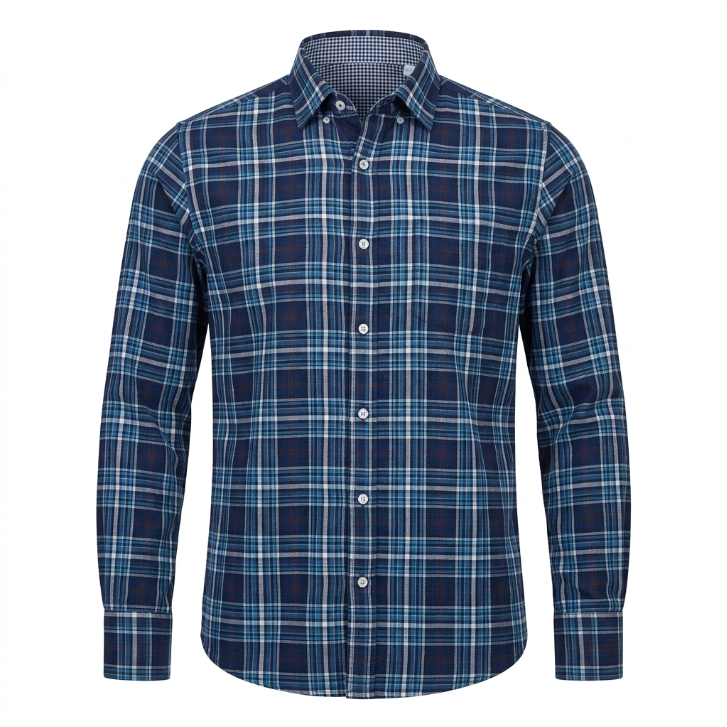 Five Four Blue Brown & White Plaid Long Sleeve Shirt - Blue / Brown / Size Large