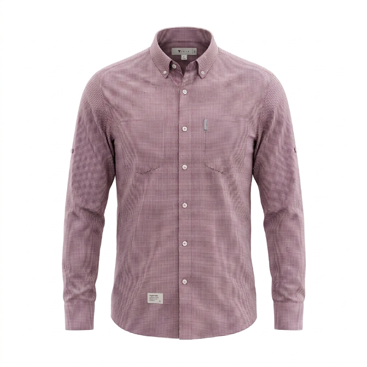 Five Four Tartan Plaid Long Sleeve Flannel Style Shirt - Burgundy / Navy / Cream / Size Large