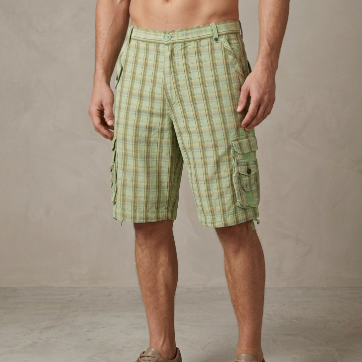 Five Four Rack & Compass Abalone Green Plaid Shorts