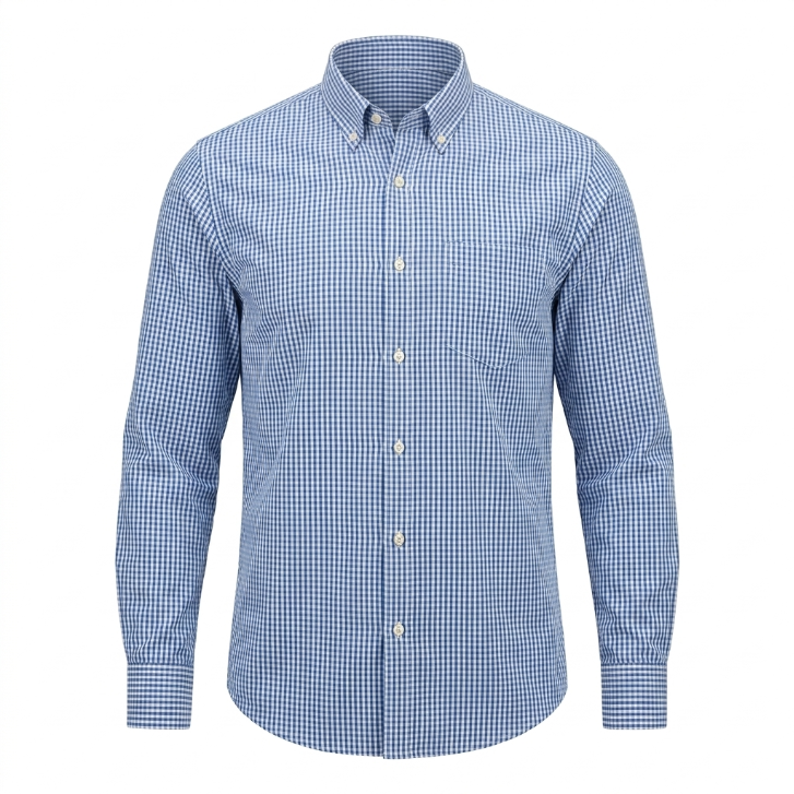 Five Four Light Blue & White Mini Gingham Check Long Sleeve Shirt - Light Blue / White / Size Large