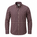 Five Four Plaid Check Long Sleeve Button Down Shirt - Burgundy / Navy / Large