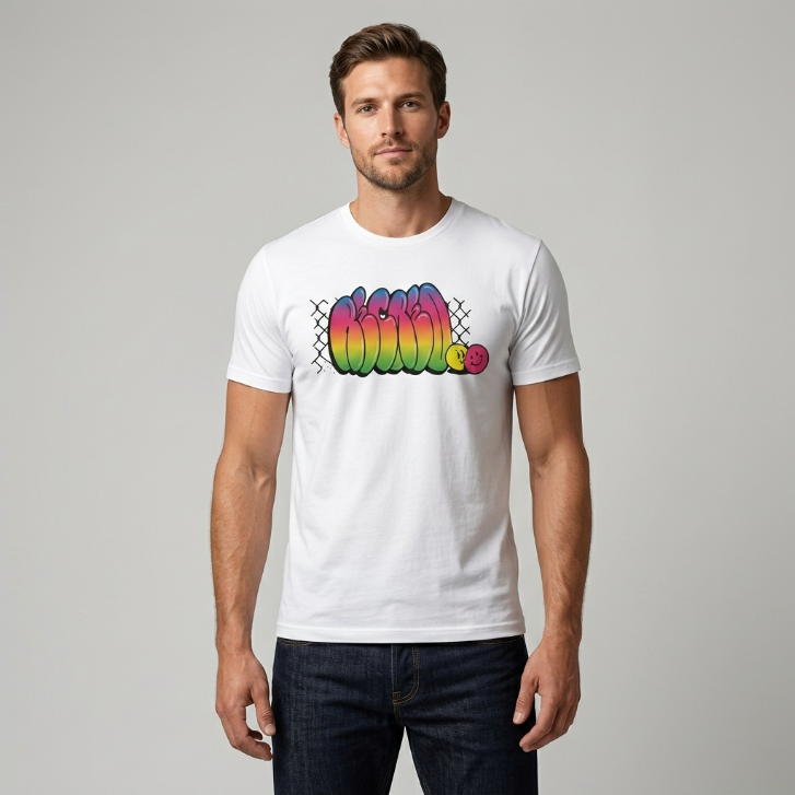 El Merch Graffiti Bubble Letter Smiley Graphic T-Shirt White