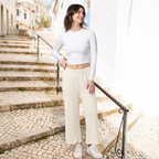 Mad Dog Lounge Women's Pajama Pants, Wide-Leg Cropped Capris, Casual Night Sleep Summer PJ Bottoms for Ladies- Off White