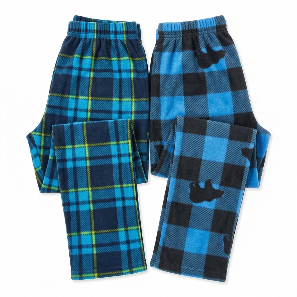 Mad Dog Boys' 2-Pack Microfleece Pajama Pants Set - Bear Plaid and Blue Plaid