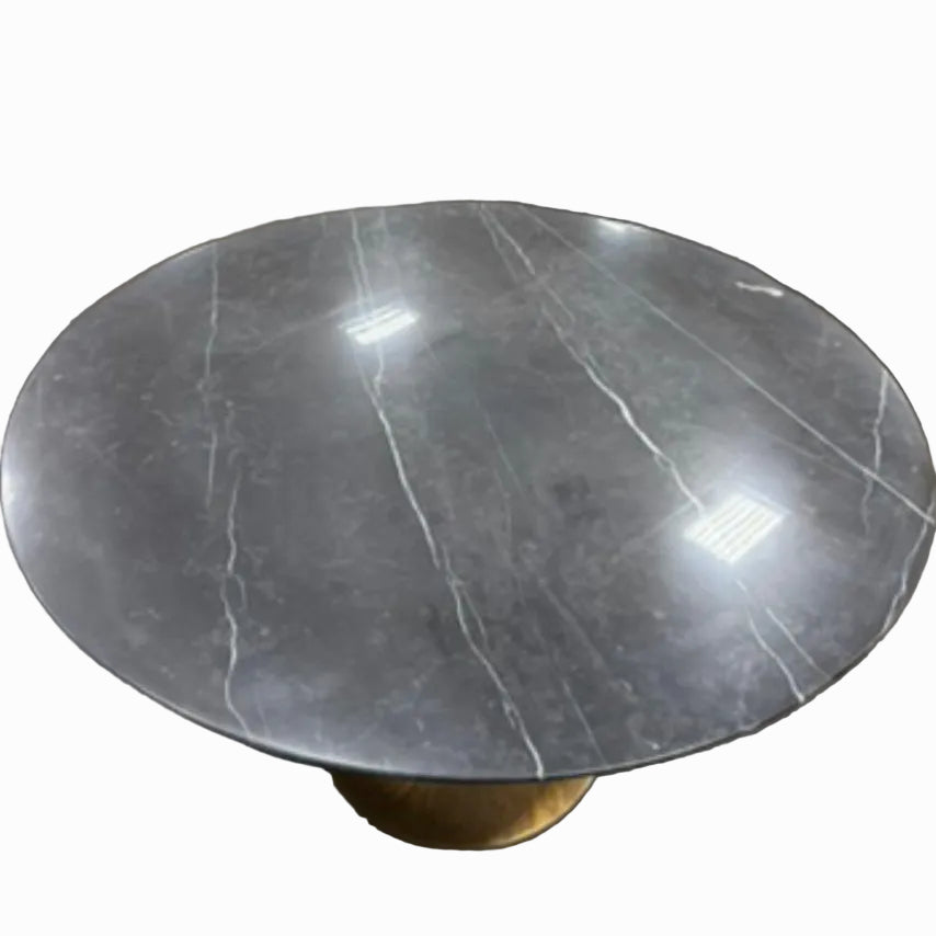 Organic Modernism 48“ Round Marble Dining Table w/ Brass Base - Showroom Floor Sample New