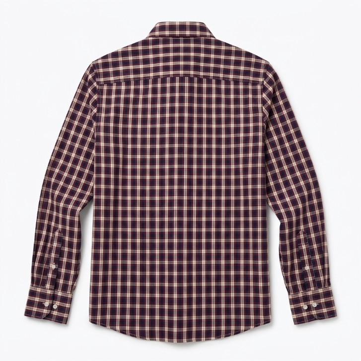Five Four Plaid Check Long Sleeve Button Down Shirt - Burgundy / Navy / Large
