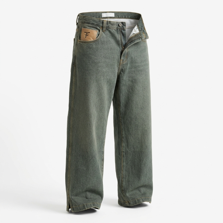 Five Four Jeans Olive Wide Straight Leg Denim