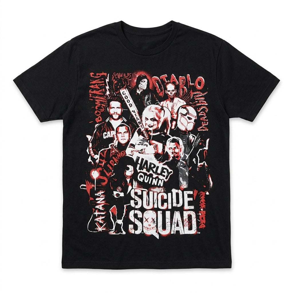Suicide Squad Character Collage Graphic T-Shirt - Black/Red