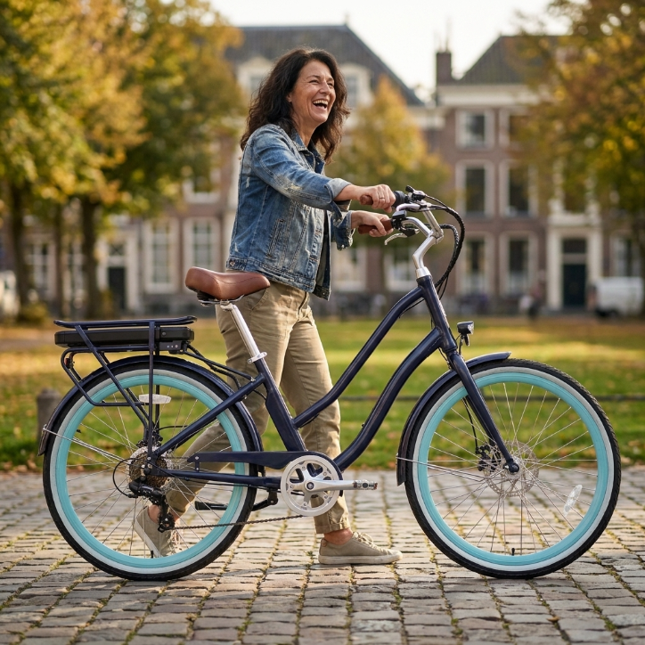 sixthreezero EVRYjourney Electric Step-Through Bike - Navy with Teal Rims