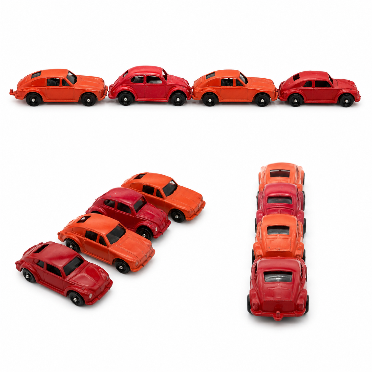 Vintage Red & Orange Miniature Toy Car Lot - Set of 4