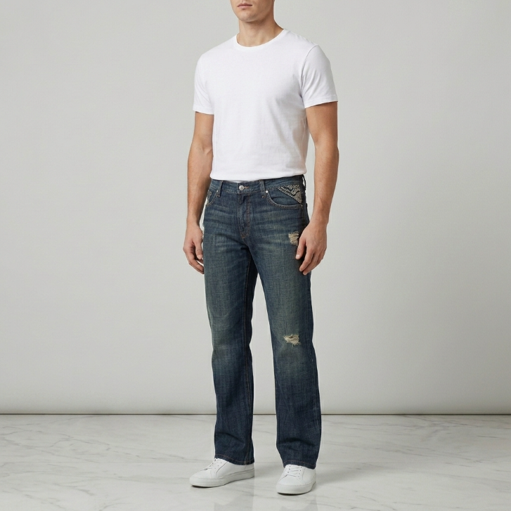 Five Four Enjeeneering Distressed Medium Wash Straight Jeans