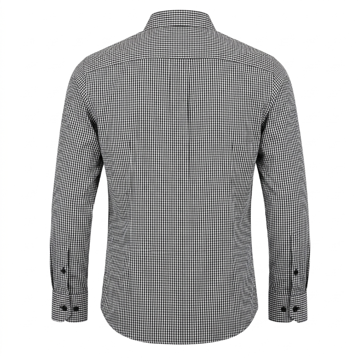 Five Four Black & White Micro Gingham Check Long Sleeve Shirt - Black / White / Size Medium