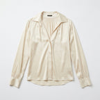 Theory Ivory Silk V-Neck Gathered Long Sleeve Blouse Size S