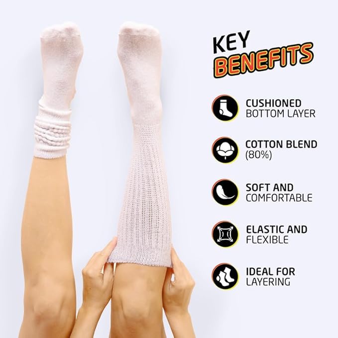 HOT FEET Women's Slouch Socks 2-Pack - Cozy Cotton Blend Scrunch Boot Socks, Long Slouchy Scrunchy Calf Socks, Sizes 4-10