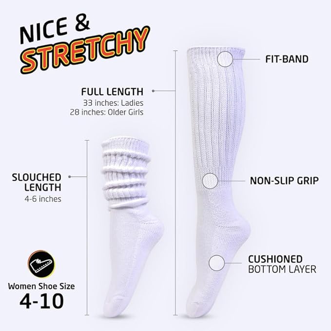 HOT FEET Women's Slouch Socks 2-Pack - Cozy Cotton Blend Scrunch Boot Socks, Long Slouchy Scrunchy Calf Socks, Sizes 4-10