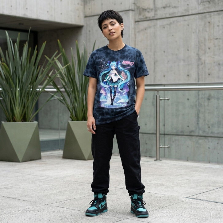 Hatsune Miku Softhand Screen Black Wash Short Sleeve Tee