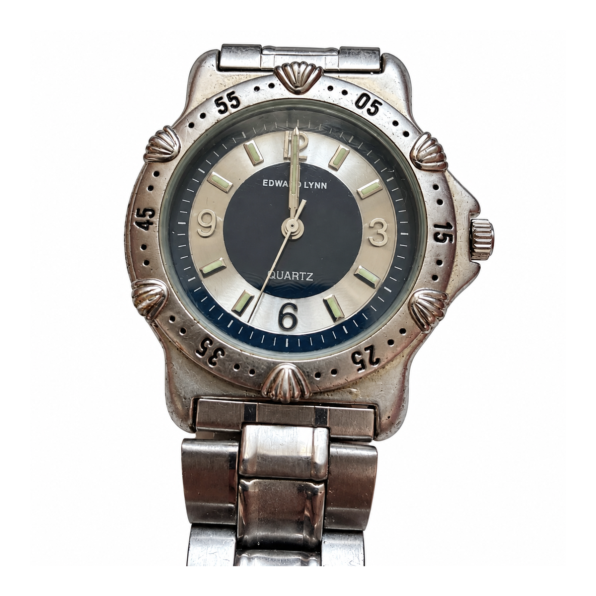 Vintage Edward Lynn Black and Silver Dial Shell Bezel Watch - Requires a Battery