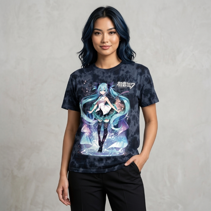 Hatsune Miku Softhand Screen Black Wash Short Sleeve Tee