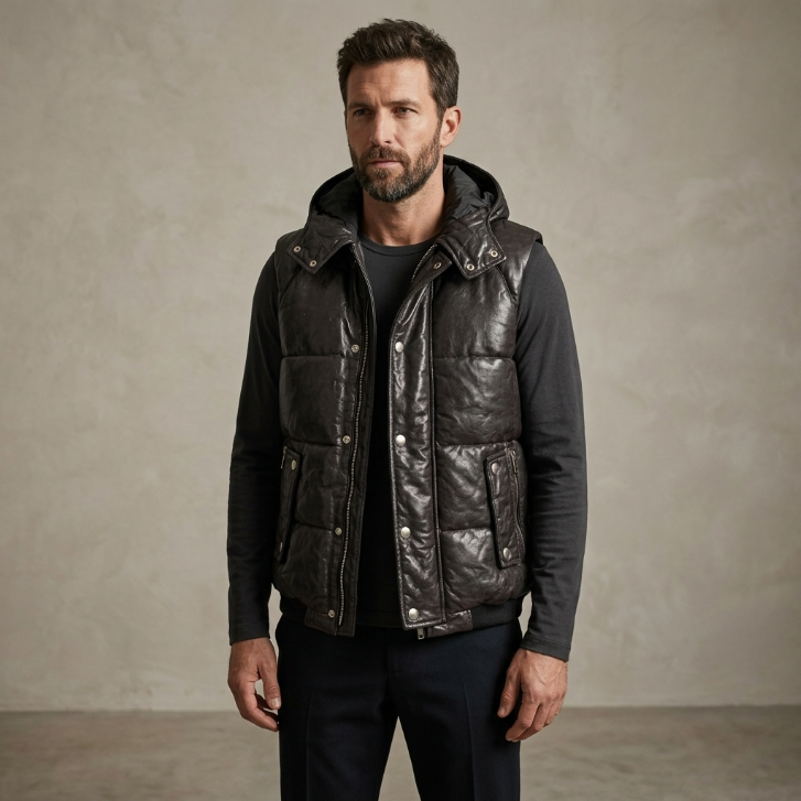 Zara Man Faux Leather Puffer Vest