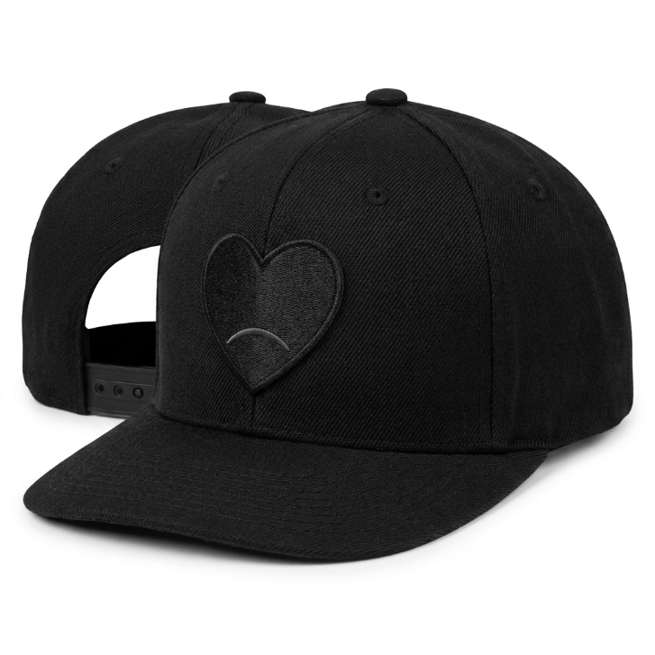 Black Snapback Cap - Tonal Black Heart Patch