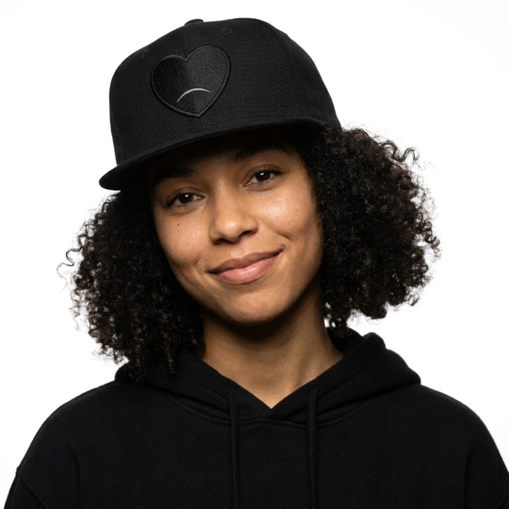 Black Snapback Cap - Tonal Black Heart Patch