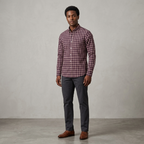 Five Four Plaid Check Long Sleeve Button Down Shirt - Burgundy / Navy / Large