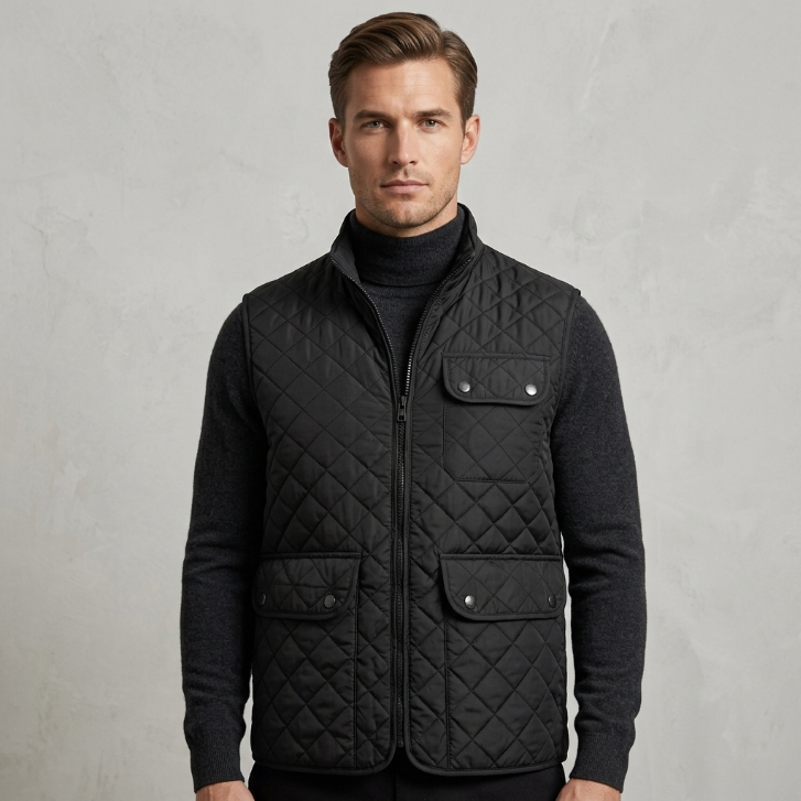 ZARA MAN Quilted Utility Vest Black