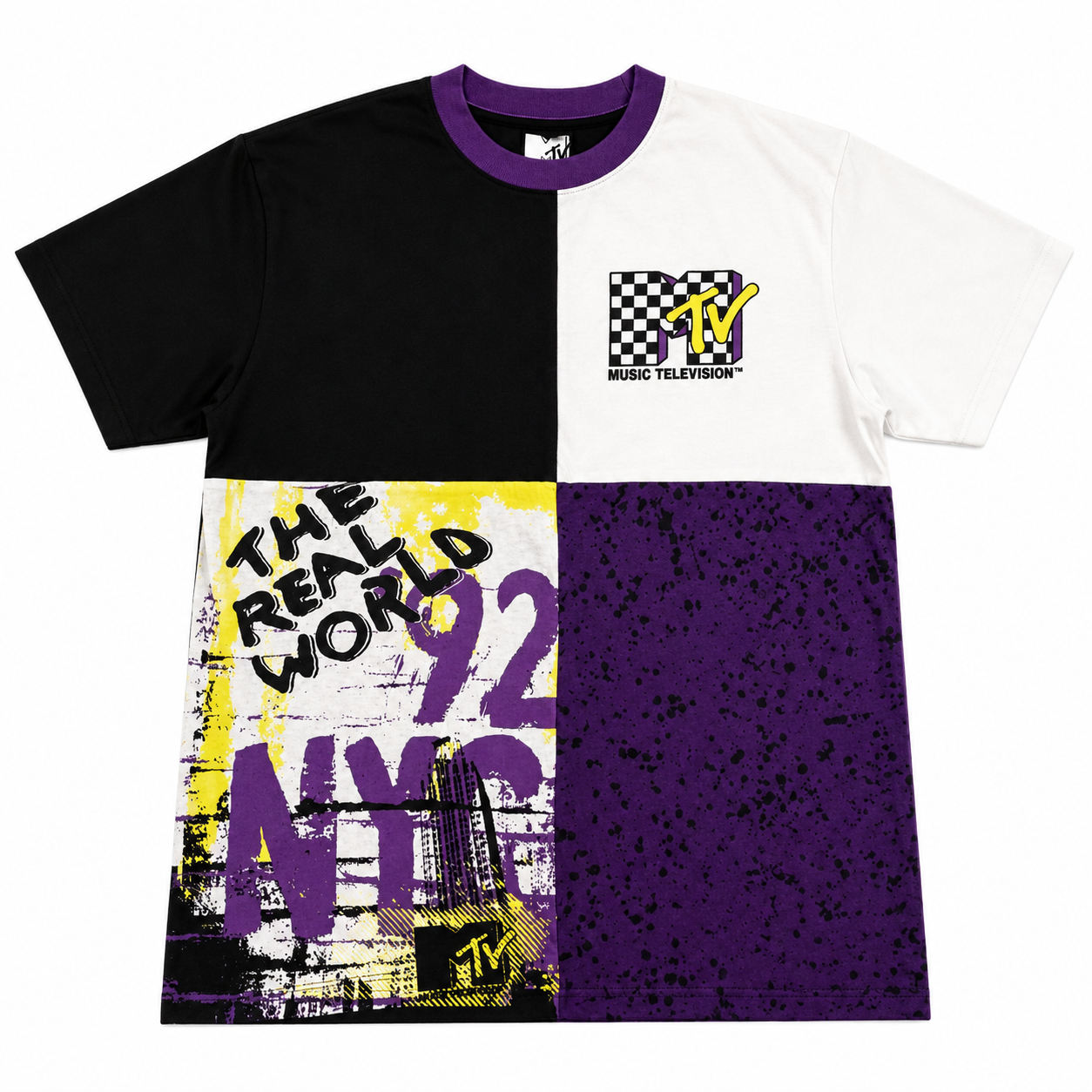 MTV The Real World Color Block Graphic T-Shirt - Black/White/Purple