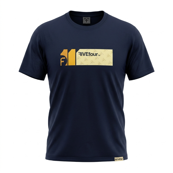 Five Four Yellow Logo Box Graphic T-Shirt Navy Blue