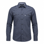 Five Four Micro Check Dual Pocket Long Sleeve Shirt - Navy Blue / White / Size Medium