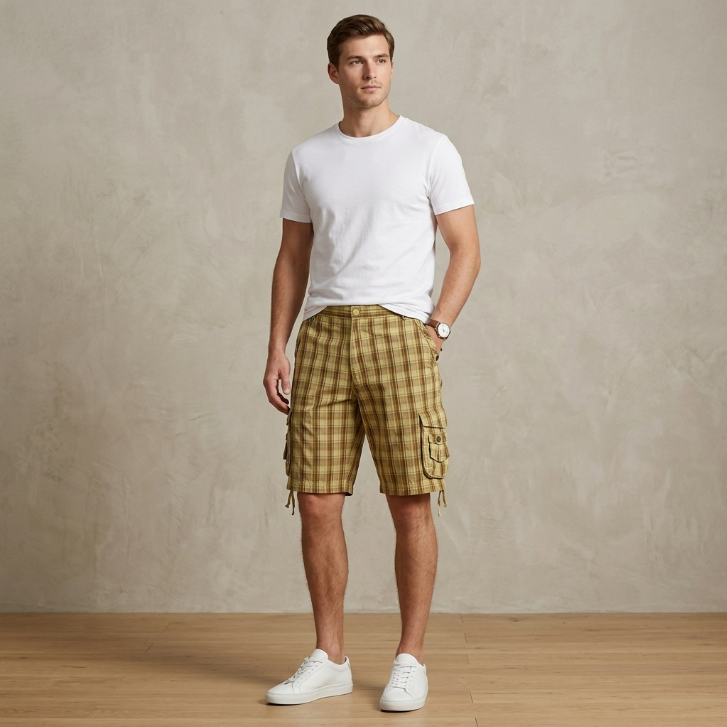 Five Four Yellow Plaid Cargo Shorts