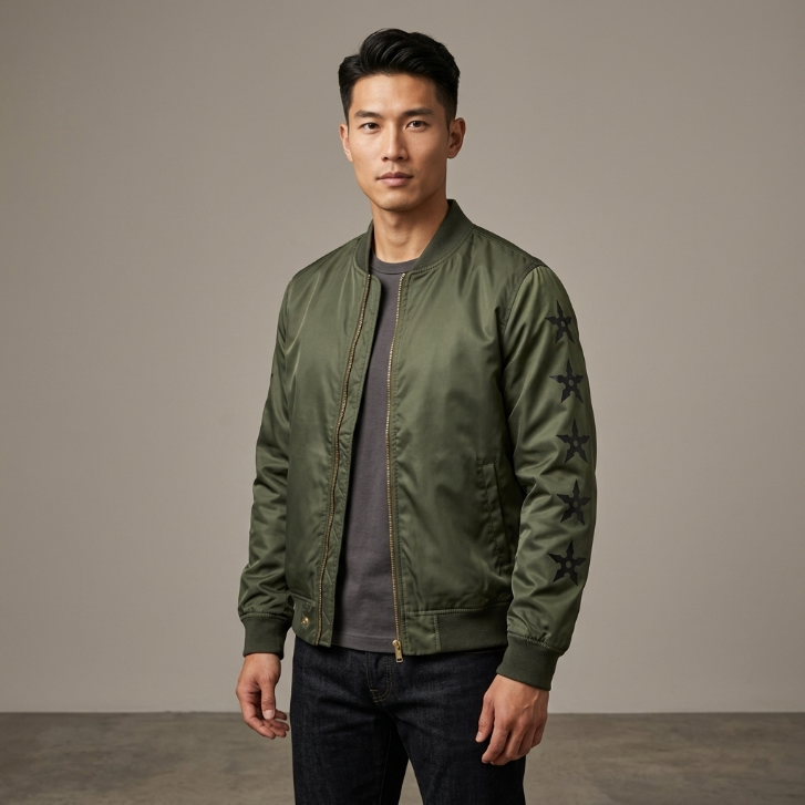 Five Four x Poggy The Man Olive Green Star Sleeve Bomber Jacket