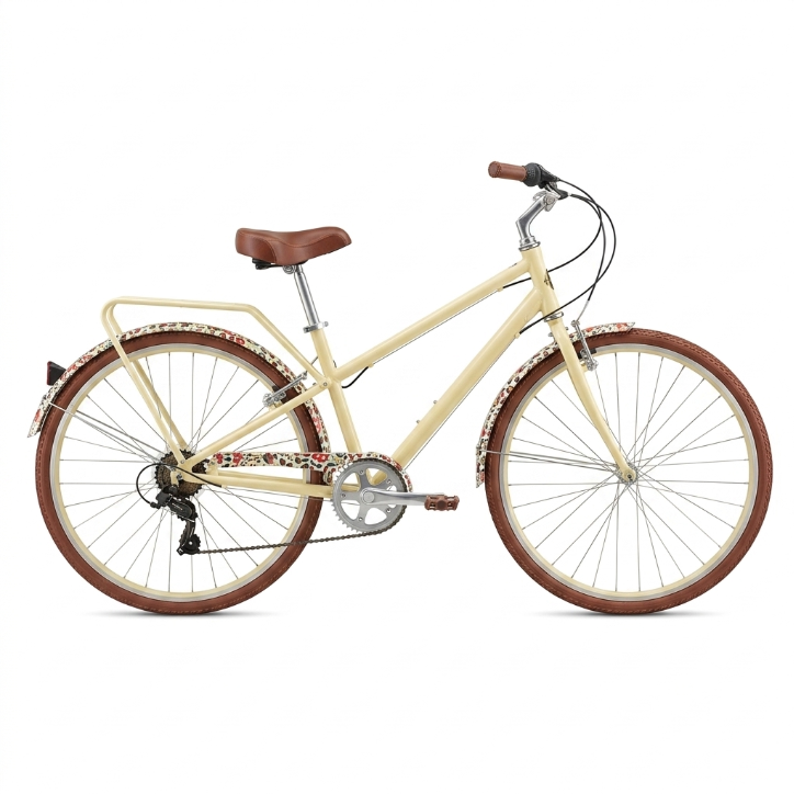 sixthreezero Around the Block Cruiser Bike - Cream with Stitched Floral Fenders